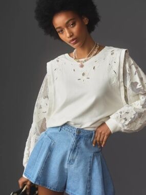Anthropologie Embroidered Cutwork Sweatshirt - Size Large